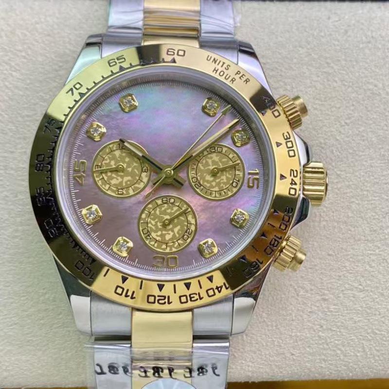 Orologio Automatico Bicolore di Lusso da Uomo Jadia Daytona Series con Quadrante Colorato Incastonato di Diamanti