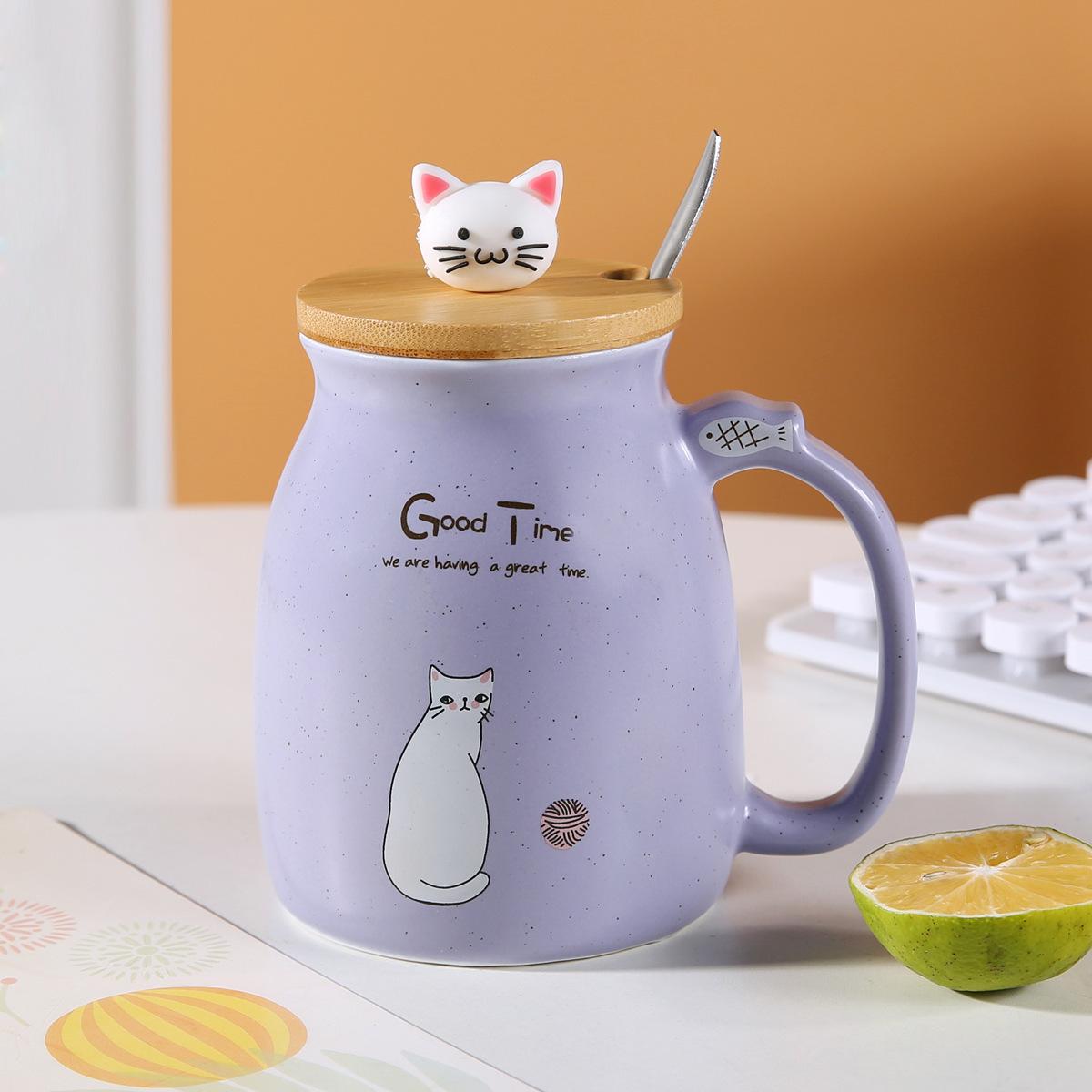 

Kawaii Cute Cat Ceramic Coffee Mug with Kitty Lid And Spoon Japanese Style Tea Cup for Women Cat Lovers Novelty Gifts 401-500ml