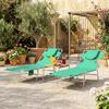 5-Position Adjustable Sun Loungers Set of 2 with Reading Hole and Side Pocket, Green