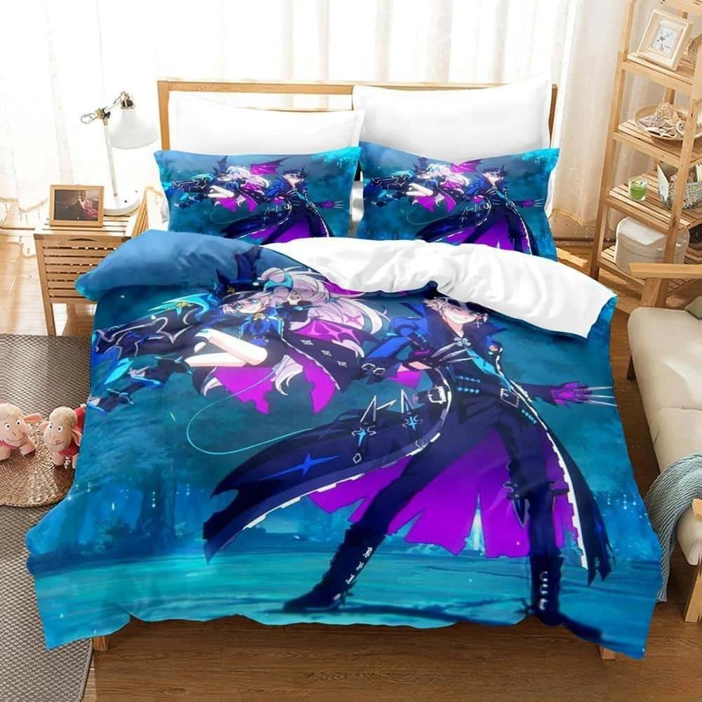 3D-tryck Anime Elsword Sängklädesset Enkelt Twin Full Queen King Size Sängset Vuxen Barn Sovrum Täcke Set För Hemtextilier