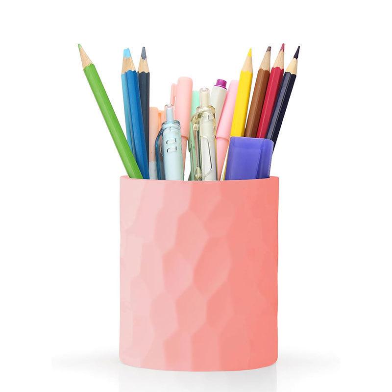 Round Pen Holder Office Stationery Pen Bucket Silicone Multi-functional Makeup Pen Storage Box розовый