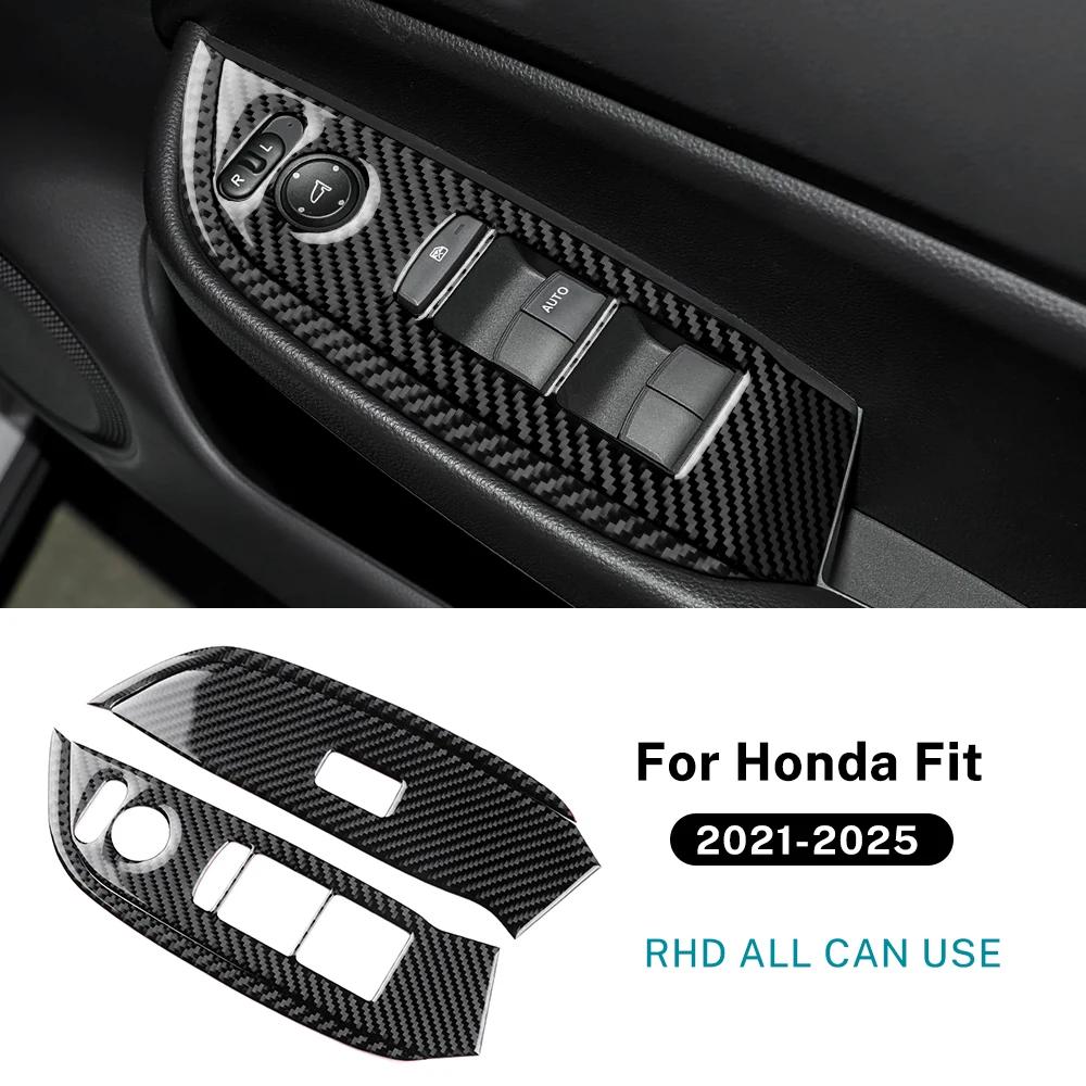 Real Soft Carbon Fiber For Honda Jazz Fit 2021 2022 2023 2024 2025 RHD Car Front Door window Lift Frame Interior Accessories.