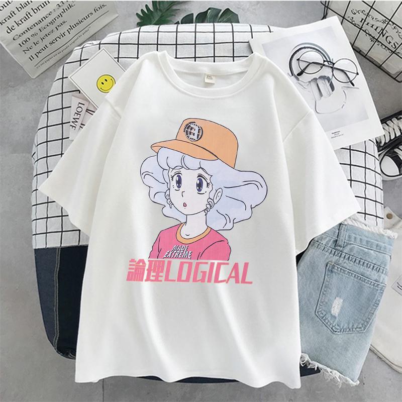 Women's T-shirt E-girl Guitar Print Short Sleeve Streetwear Tops Kawaii Clothes Harajuku Short Sleeve Women Oversized T-shirt
