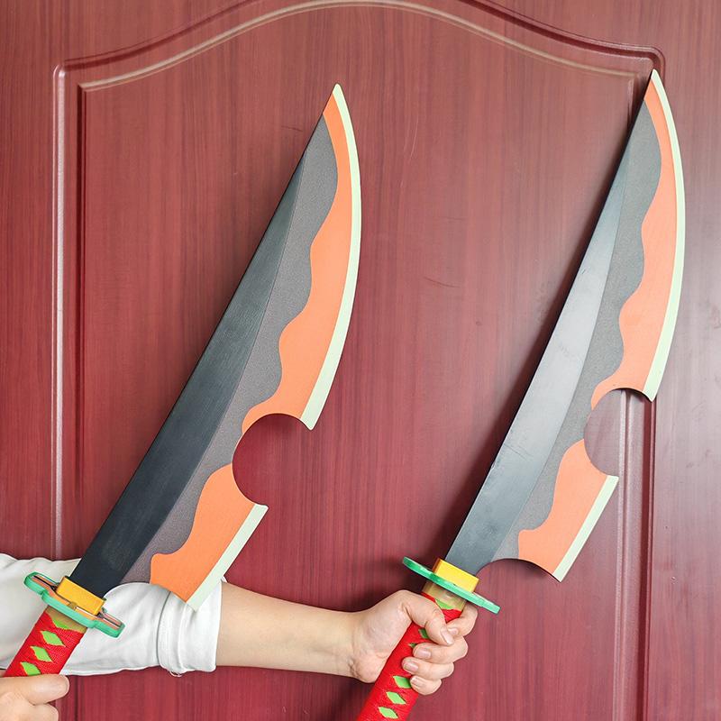 2pcs Uzui Tengen Swords Original Texture Anime Katana Cosplay Bamboo Wooden Toy Sword