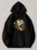 Black Pullover Hoodie with Vintage Sunset Lake and Pine Forest Graphic Unisex Casual Sweatshirt for Outdoor Camping Hiking Travel
