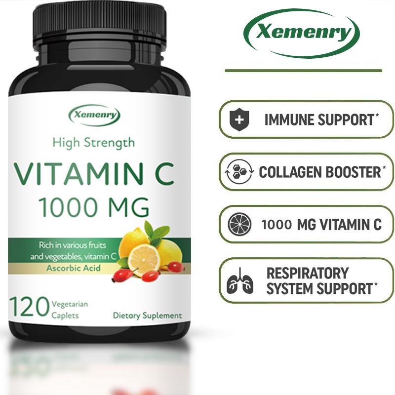 Vitamin C 1000mg | 120 Vegan Capsules | Ascorbic Acid + Wild Rosehip Oil | High-Efficiency Formula | Non-GMO, Gluten-Free Supplement