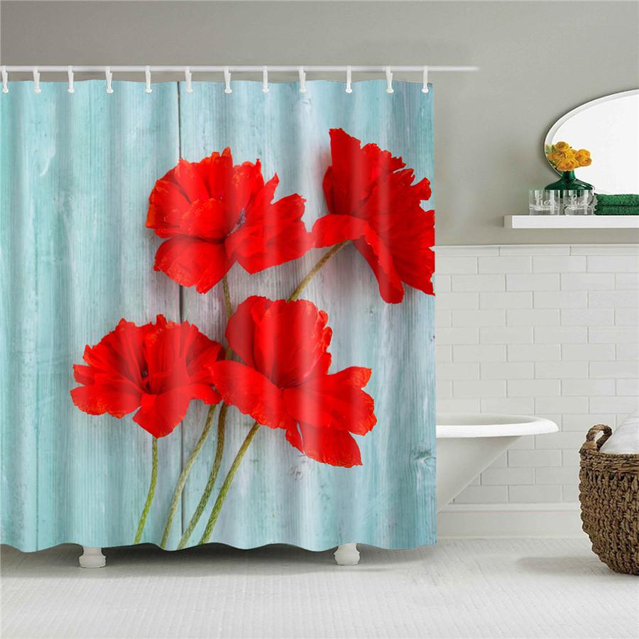 Flower Painting Printed Mildew Proof Polyester Shower Curtains Washable Waterproof Shower Curtains For Bathroom Home Decor