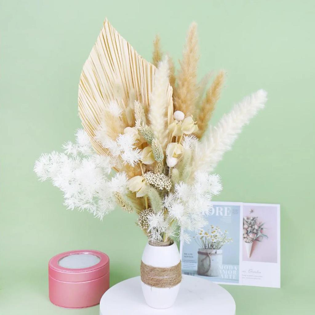 Nordic Bohemia Simulation Flower Bouquet 26pcs Rabbit Tail Grass Reed Cattail Fan Palm Leaf DIY Flower Arrangement Home Wedding