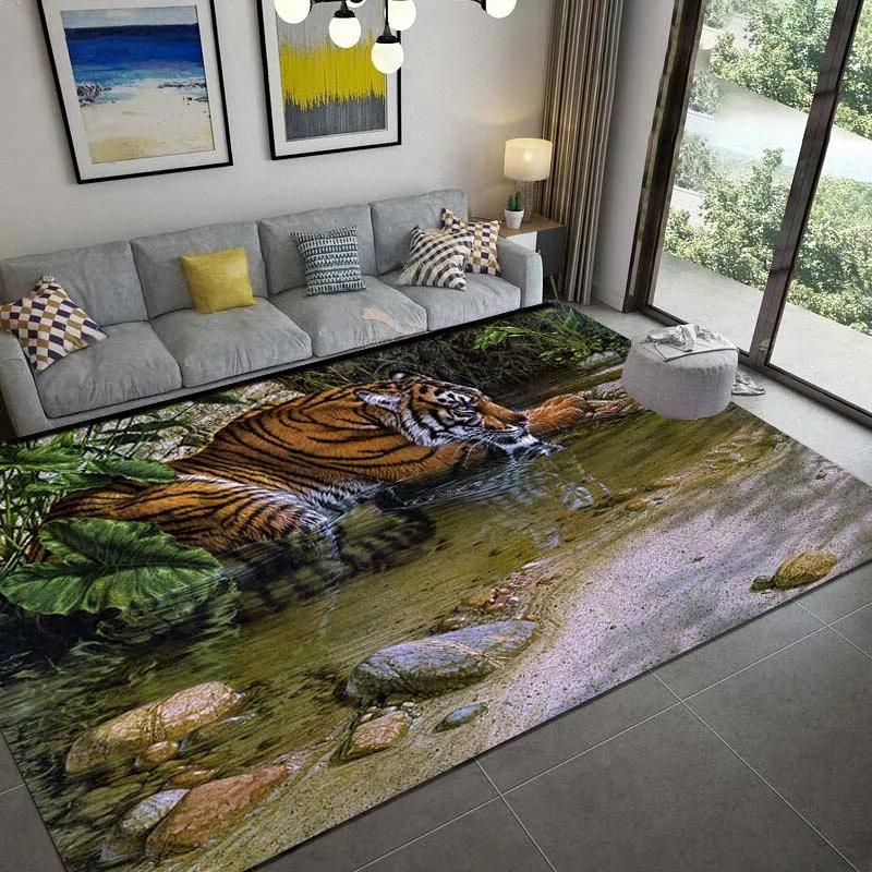 Tiger Animal Area Rug Carpet Wildlife Printed Indoor Floor Mat for Living Room Bedroom Soft Non-Slip Washable Doormat, Play Mat
