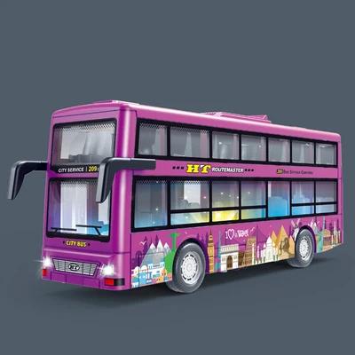 Double Decker Sightseeing Bus Model Pull Back Vehicles Toy Die Cast Pull Back Vehicles Open the Door Light Music Toys for Boys