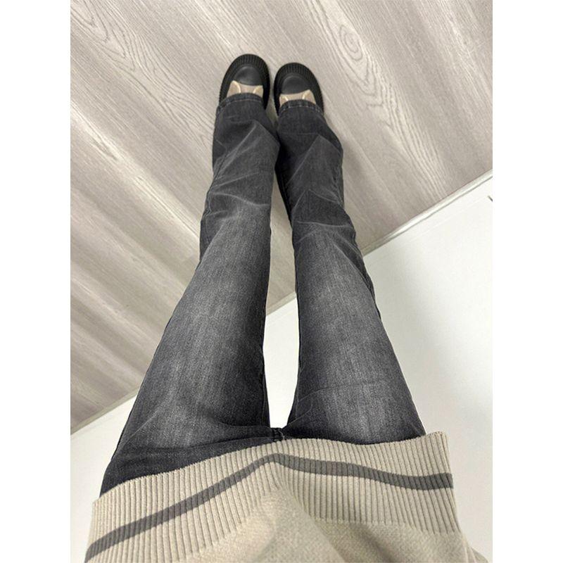 mm Smoky Gray High Waist Loose Straight-leg Micro-Pull Denim