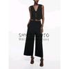 Spring New Fashion Commuter Sleeveless V Neck Short Vest 2966888 High Waist Loose Pants 2955888