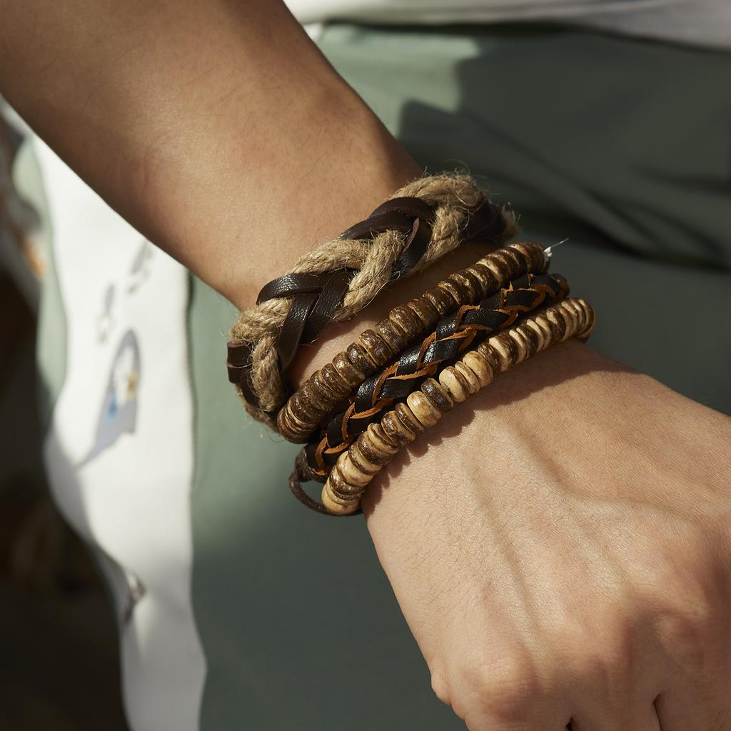 Vintage Multi-layer Feather Moon Leather Braid Bracelets Bangles For Men Handmade Geometric Star Rope Wrap Bracelet Jewelry Gift