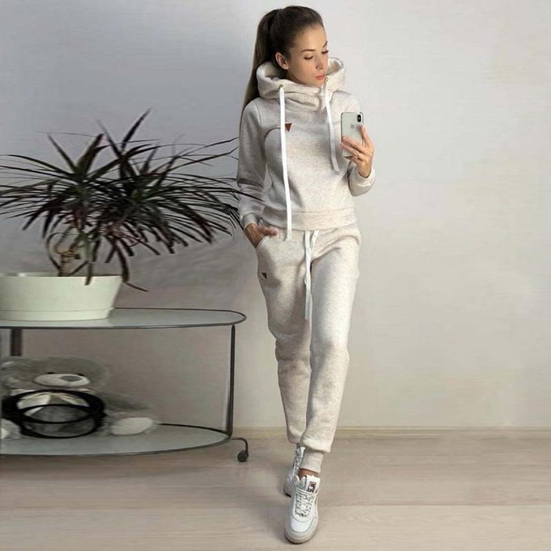 Women's Fleece Fashion Leather Patch Casual Hoodie Set - Autumn/Winter 2019 Style