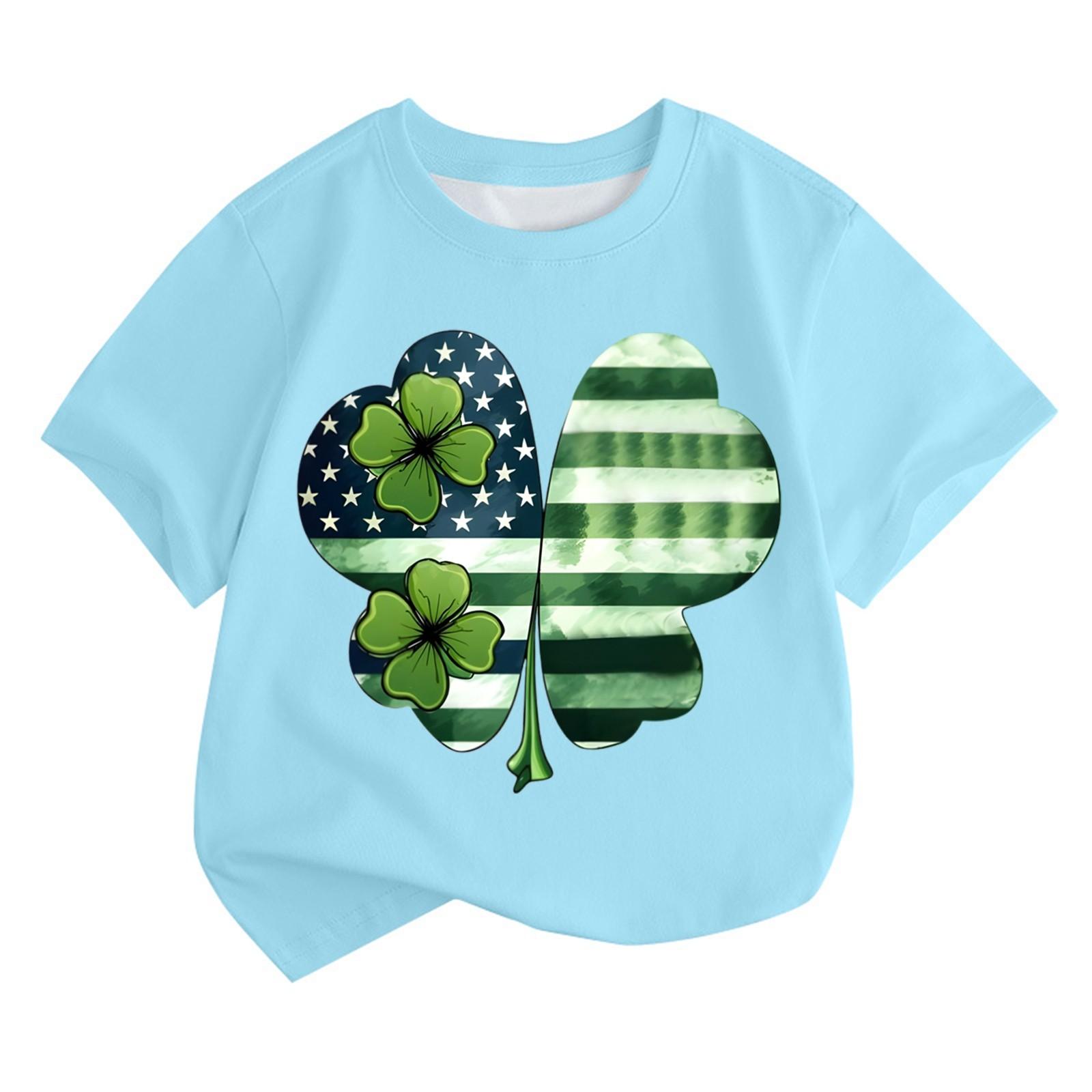 

Мальчики и девочки мода повседневный воротник принтованный короткий рукав топ 160 небесно-голубой