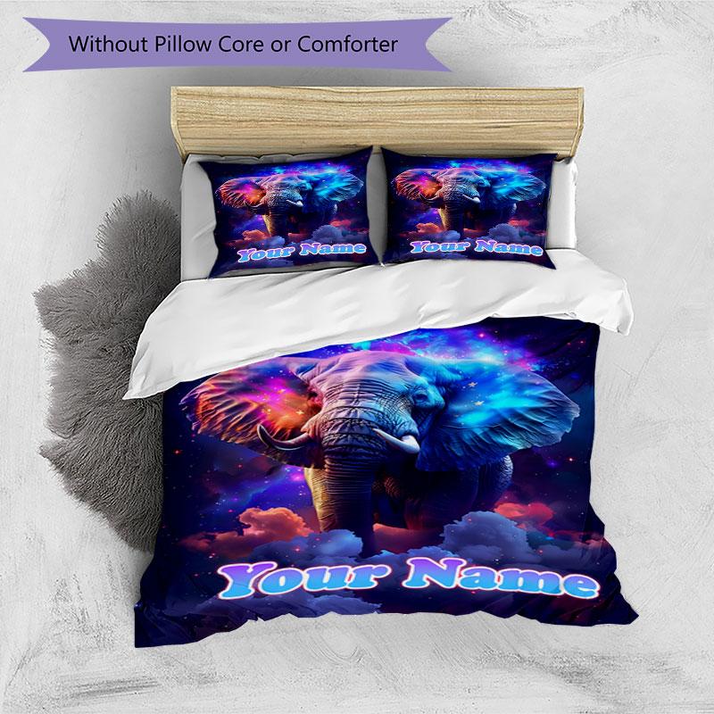 3PC Custom Name Cosmic Elephant Dreams Bedding Set Duvet Cover Closure Includes 1 Duvet Cover & 2 Pillowcases for Bedroom