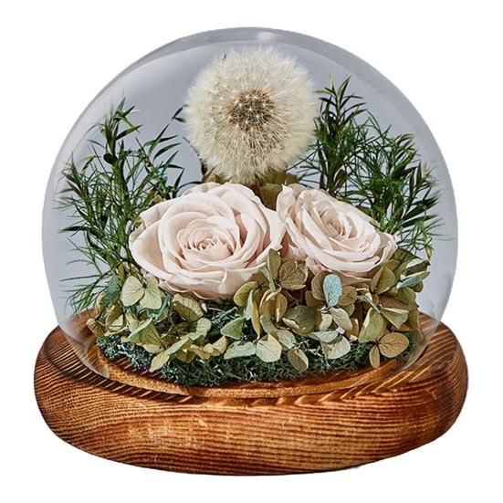 Eternal Dandelion Flower Glass Cover Wooden Base Dandelion Preserved Real Infinity Glass Dome Wife Girlfriend Wife Valentine Day Gift