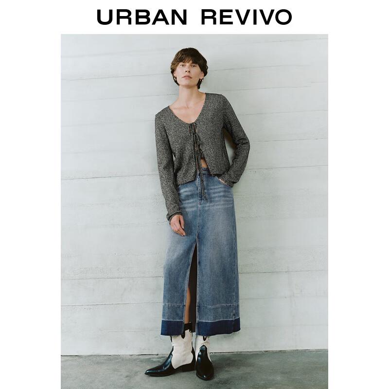 UR Damen Vintage Strukturierte Strickjacke mit Bindeband vorne