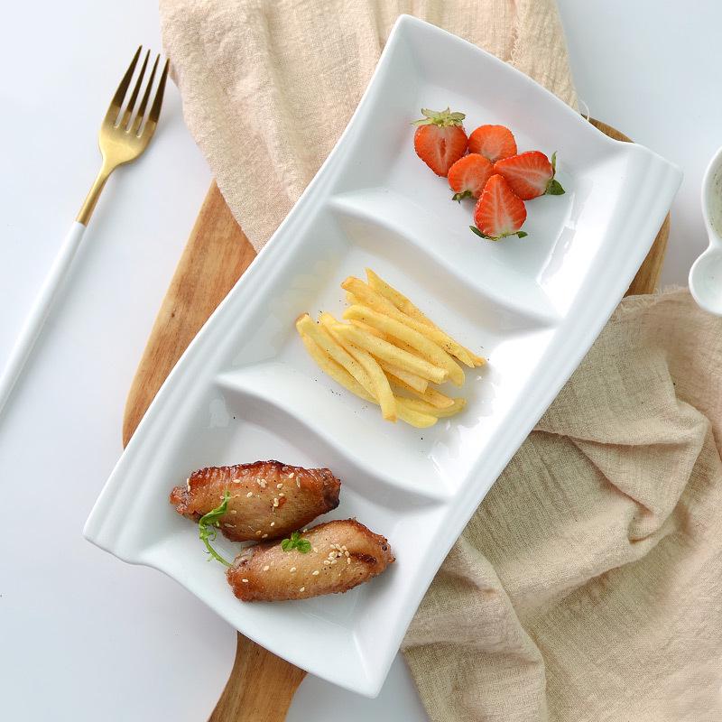 Three-Compartment Ceramic Dish for Seasoning, Snacks, or Fruit