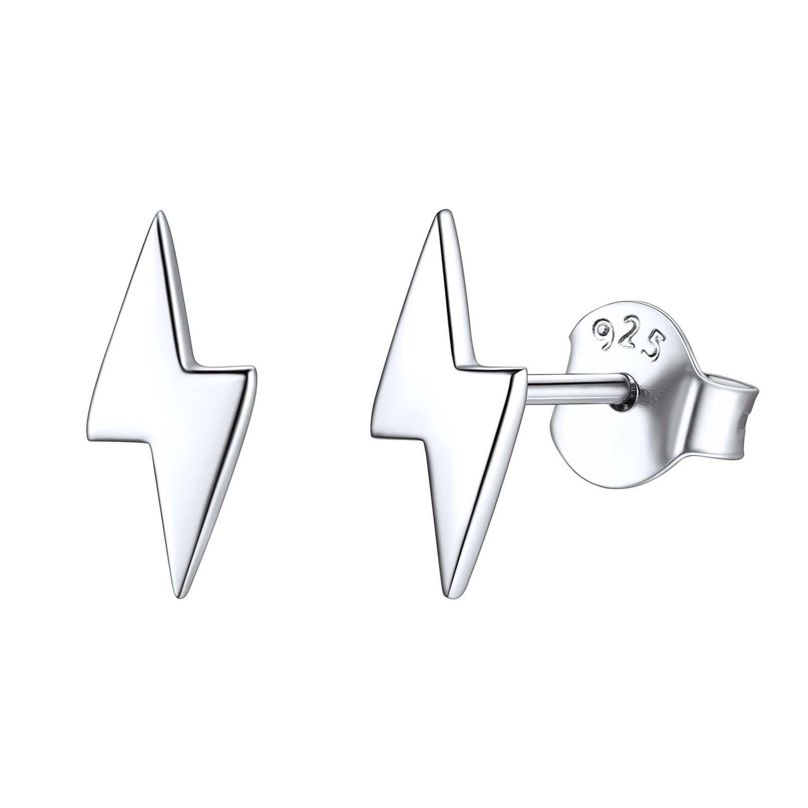 

925 Sterling Silver Lightning Bolt Stud Earring білий