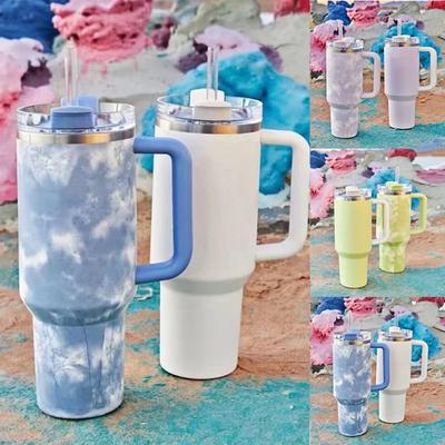 Rustfritt stål Tie Dye Termisk vannflaske Kaffe Sugerør Kopp 40 Oz Tumbler med Håndtak Drikkeflaske Reise Bilkrus Termos