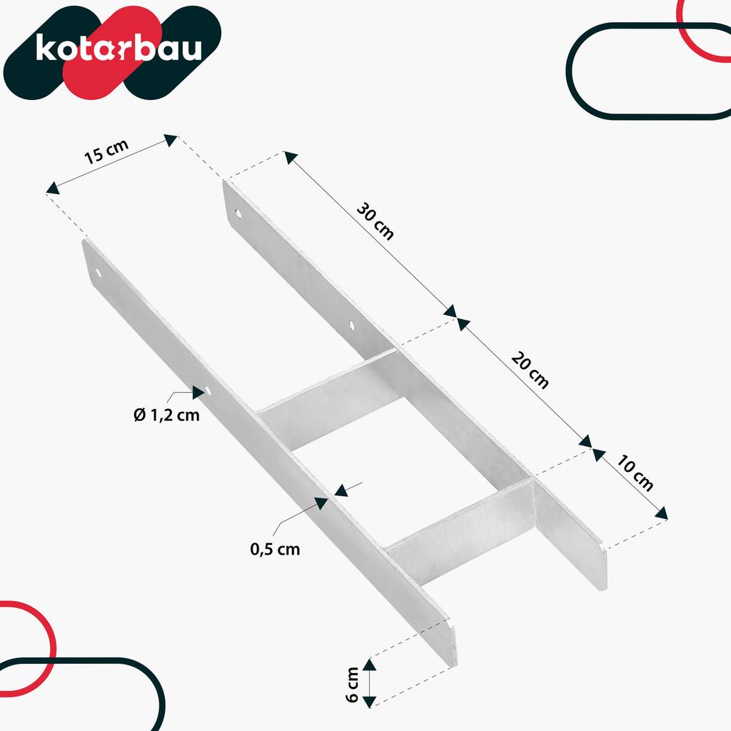 Kotarbau® H-Post Base For Embedding, Bracket, Galvanized Steel Anchor, 150 Mm, Set Of 2