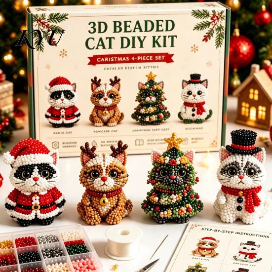 Parent Child Interactive Activity 3D Beaded DIY Kit, Lifelike Christmas Animal Beading Craft Set, Set for Kids Handmade Easy Embroidery Kit And Adults
