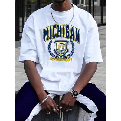 MICHIGAN Litera Nadruk Retro Męski T-shirt Nowa Moda Luźny Rozmiar T-shirt dla Pary Modny Street Hip Hop Y2K Męski Top T-shirt