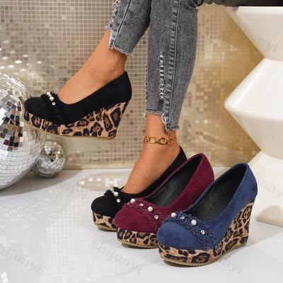Fashion Platform Wedge Shoes Spring Autumn New Women Leopard Print Height Increase Fashion Single Shoes Comfortable Non Slip High Heels