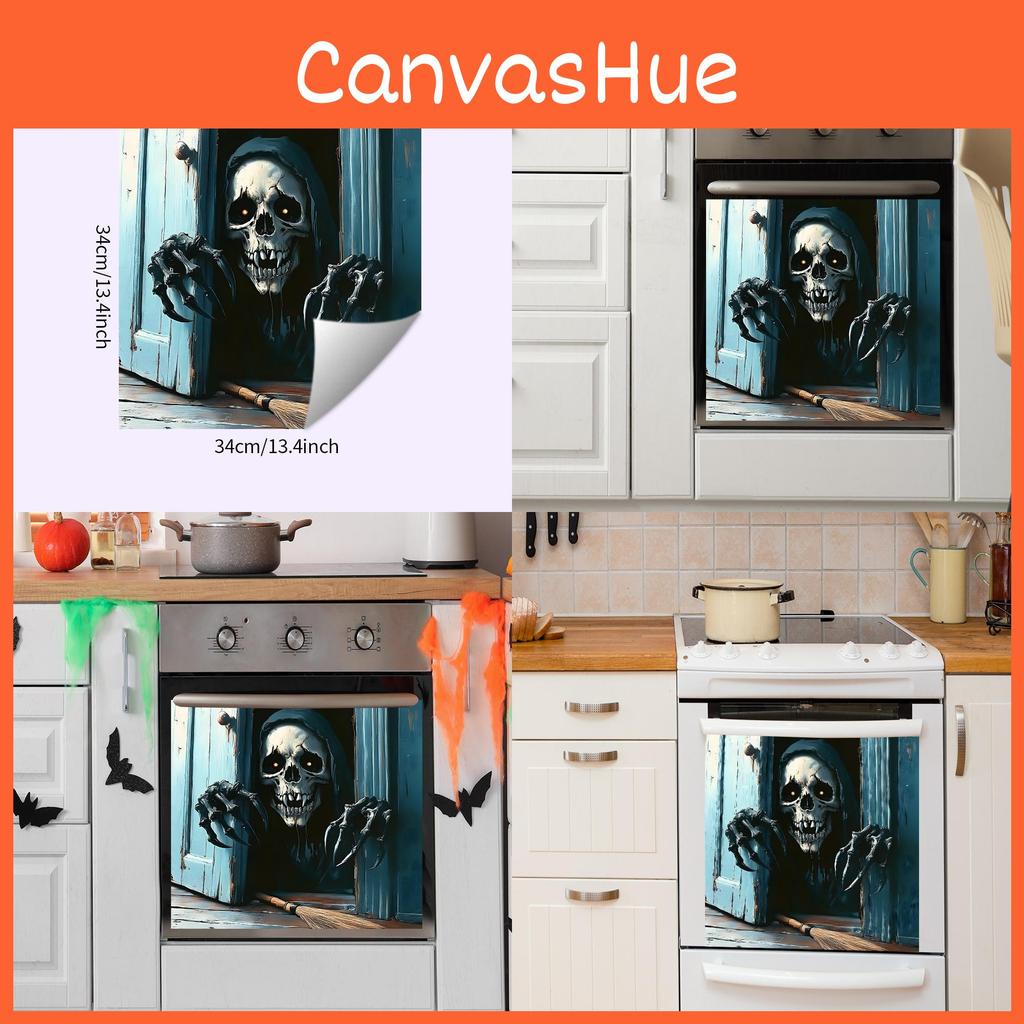 Skeleton Halloween Smile Open Door Glass Cabinet Kitchen Home Stickers Decor