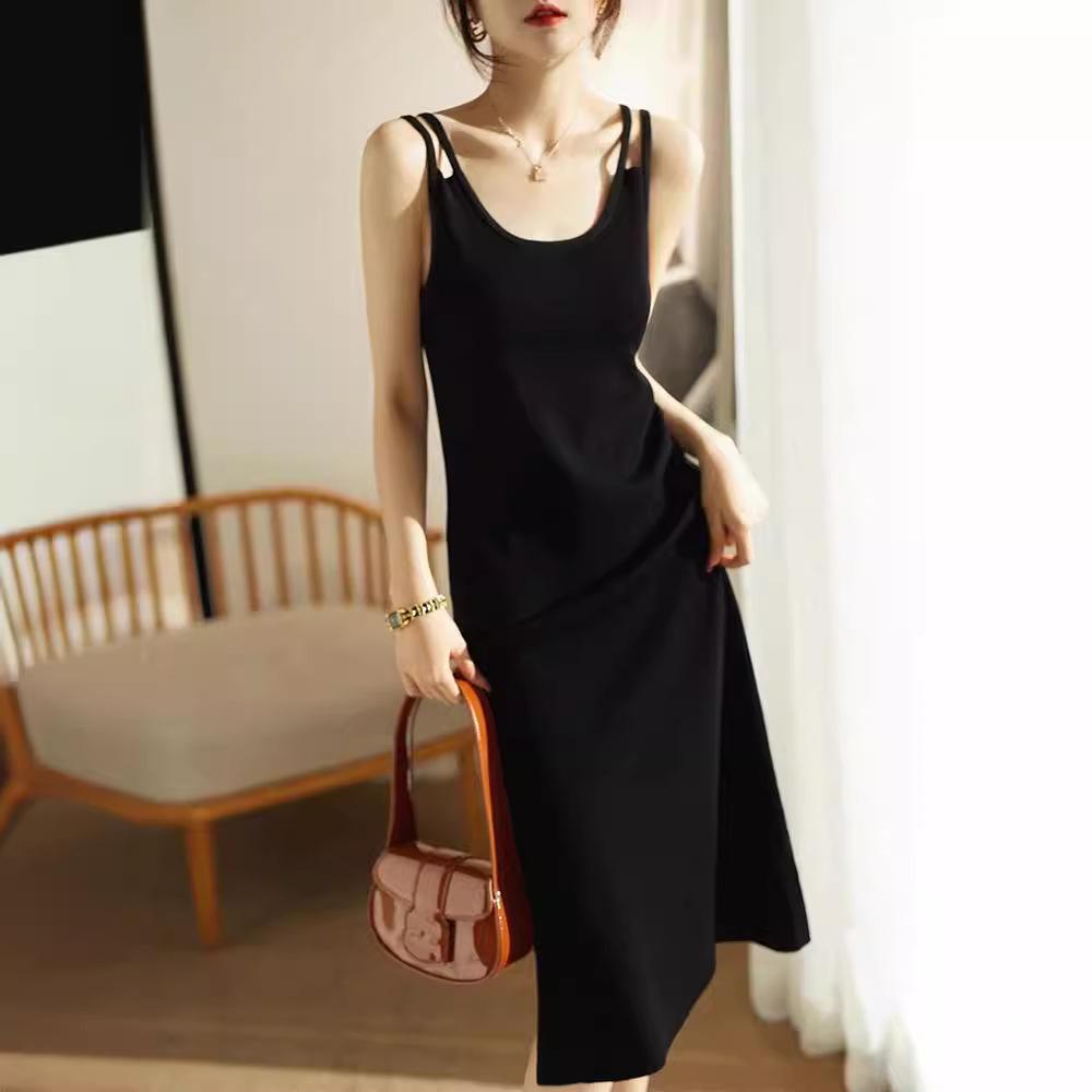 2024 Frühjahr/Sommer Damen-Hosenträgerrock mit doppelten Schultern – Vielseitiges Temperament-Göttinnenkleid