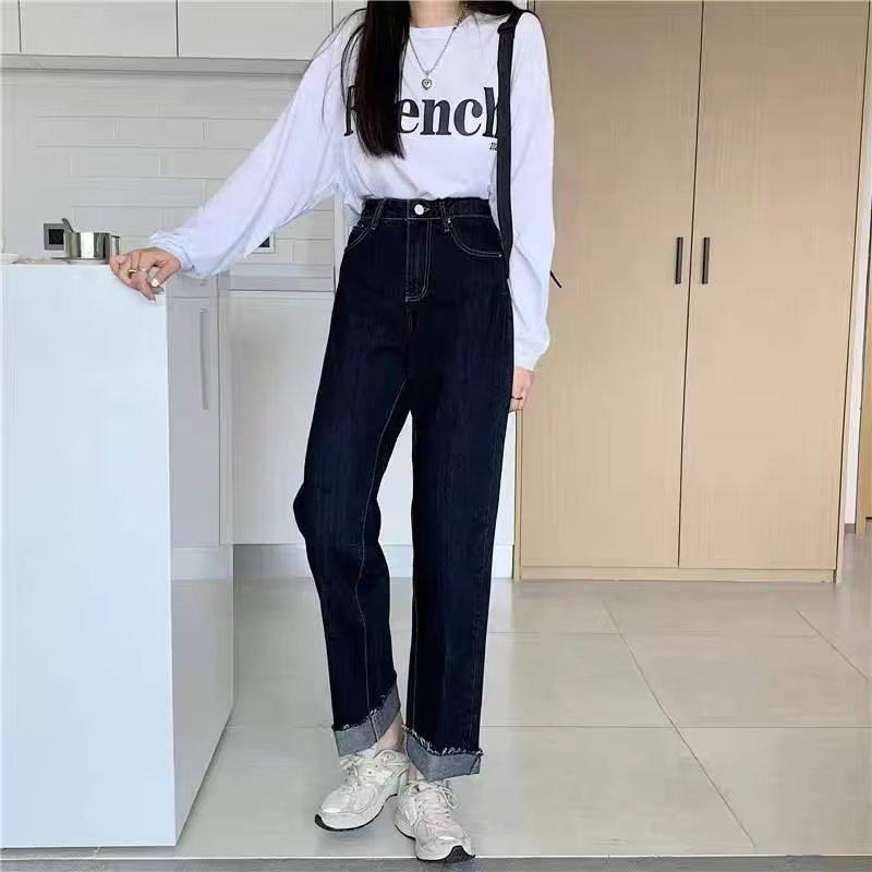 

Plus Size High Waist Slimming Blue Jeans for Women - Pear Shape, Cuffed, Straight Leg, Autumn Style M