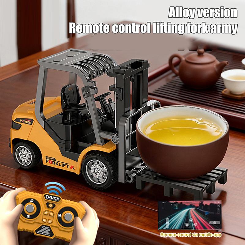 1/64 Remote-Controlled Alloy Forklift Engineering Vehicle Tabletop Toys Model Collection Gift For Boys