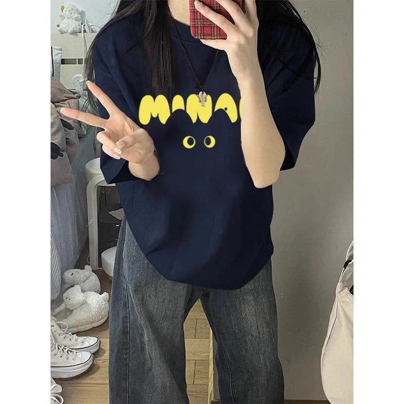 

Women s Summer Oversized Retro Kitten Print Cotton T-Shirt L for 101-115 lbs