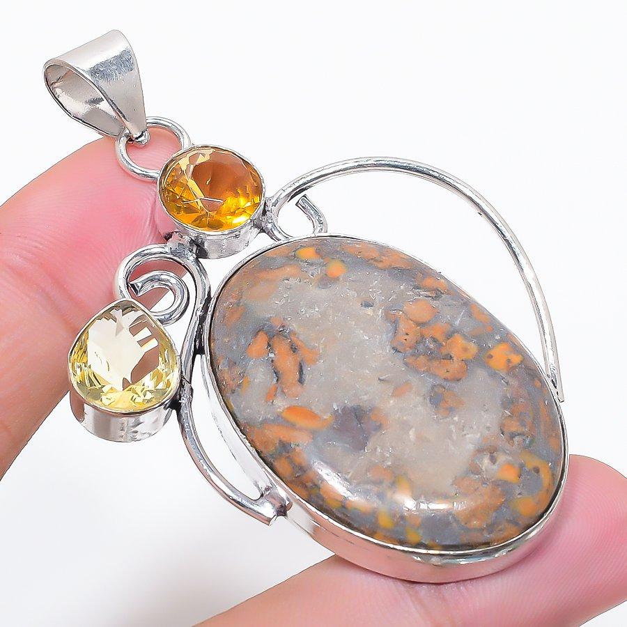 

Natural Fruit Jasper, Citrine 925 Sterling Silver Jewelry Pendant 2.68 G3t05