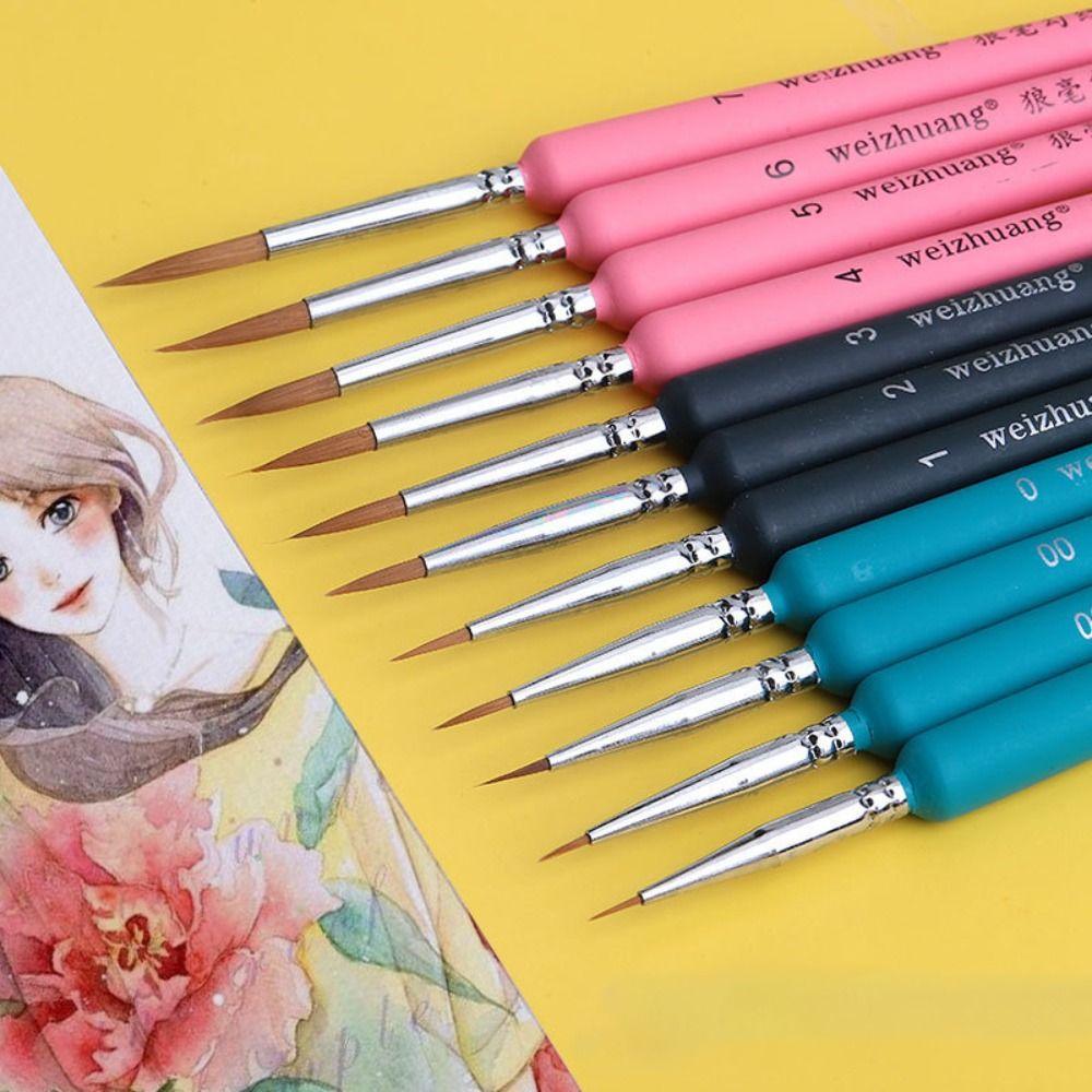 

11pcs Ergonomic Handle Miniature Paint Brushes Complete Model Detailing Brush Art Student рожевий