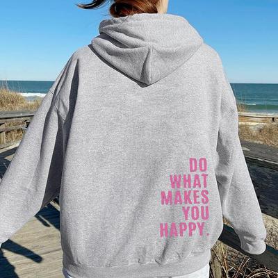 Do What Makes You Happy Pink Letter Womens Clothing Personality Street Sweatshirt Casual All-Match Woman Hip Hop Fashion Hoodies