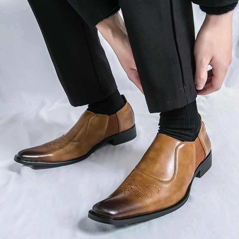 Gentleman Britain Pointed Toe Patchwork Formal Shoes For Men Slip On Loafer Wedding Prom Dress Homecoming Pageant Zapatos Hombre