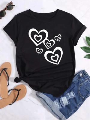 Funny Leopard Heart Print T Shirt for Women Clothing Casual Short Sleeves T-shirt Fashion Streetwear Crew Neck Female Shirts