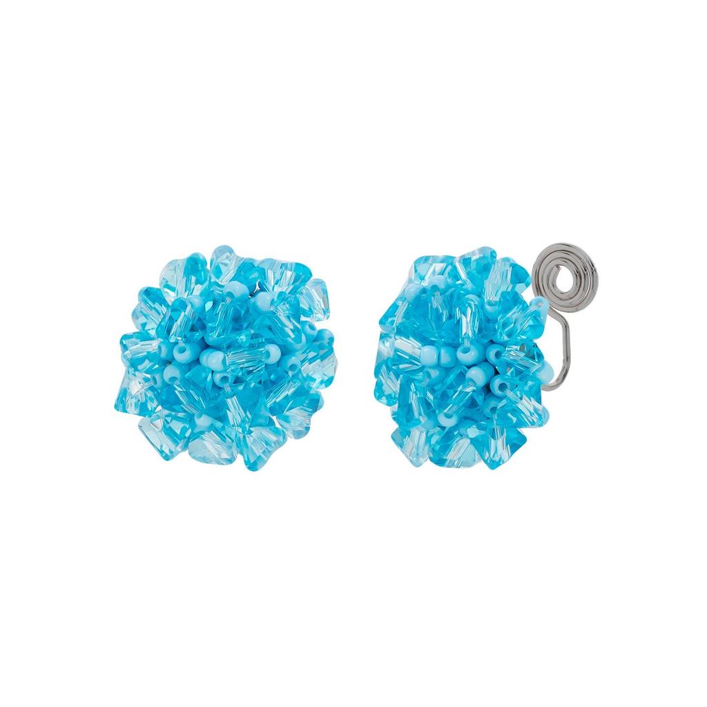Exquisite Blue Flower Imitation Crystal Earrings for Non-Pierced Ears - Eye-Catching and Bright.