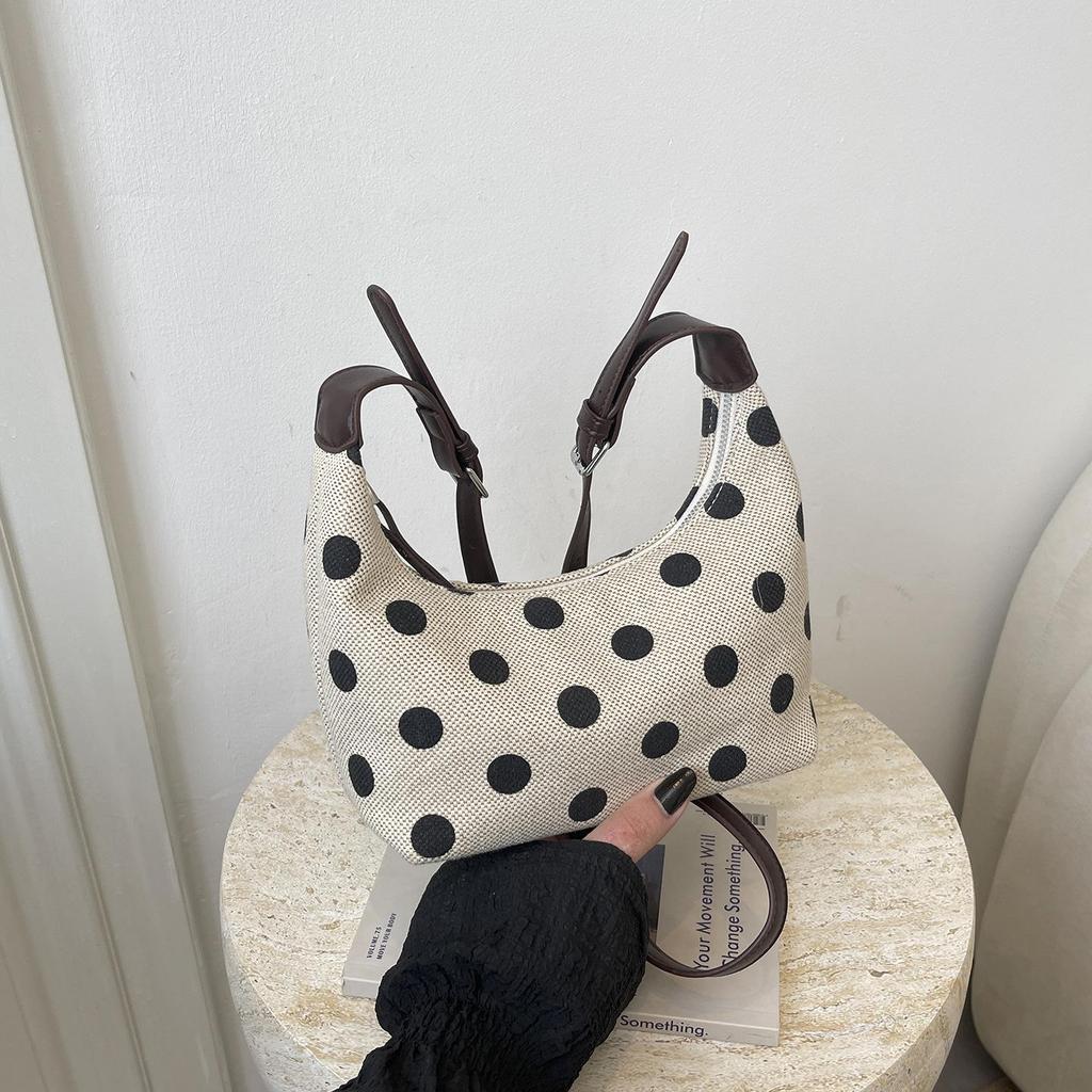 2024 Women's High-End Retro Polka Dot Tote Bag - Large Capacity, Trendy Casual Handheld Underarm Bag