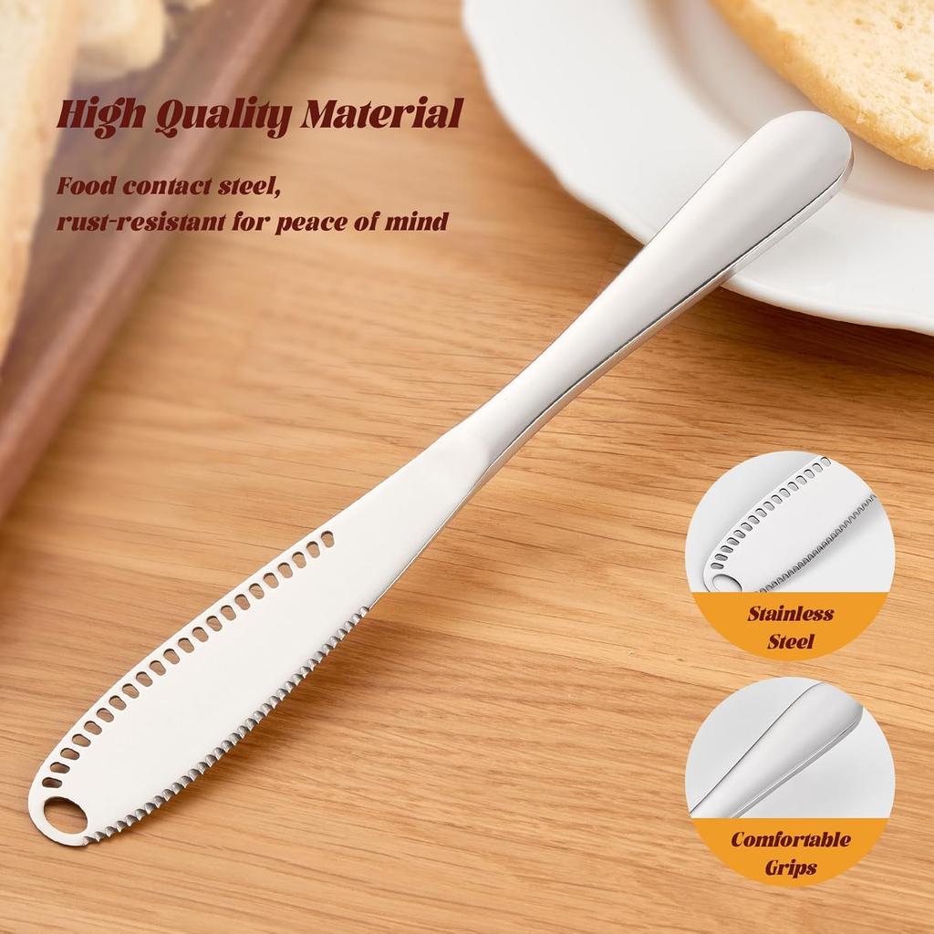 Butter Spreader Knife With Holes In Blade, Stainless Steel 3 In 1 Butter Knives Spreader Cutter Curler For Cold Butter Cheese Peanut