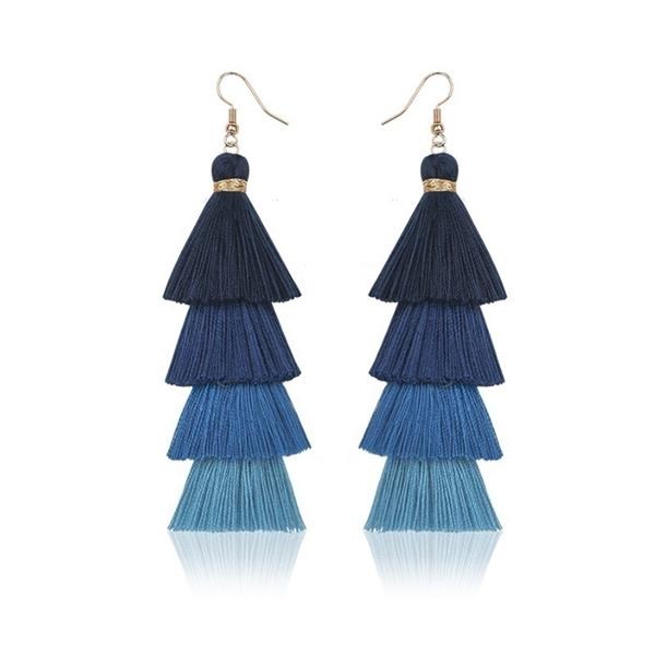 Bohemian Fringe Long Gradient Multilayer Drop Earrings Women Silk Fabric Ethnic Tassel Earring