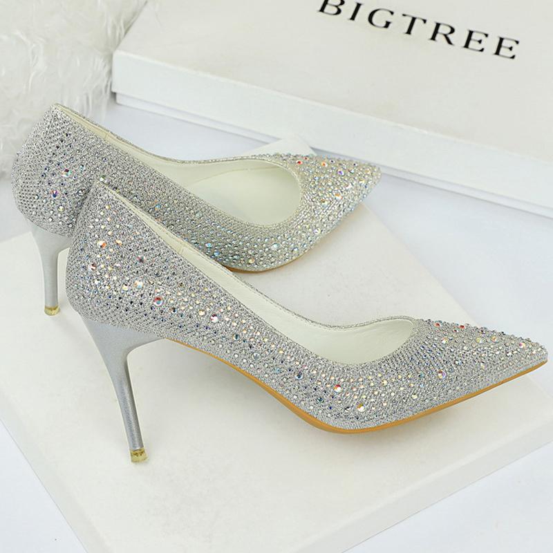 Duży rozmiar 43 Damskie czółenka Buty ślubne Błyszczące cyrkoniami Panna Młoda Szpilki 7 CM 10 CM Luksusowe czółenka Buty imprezowe