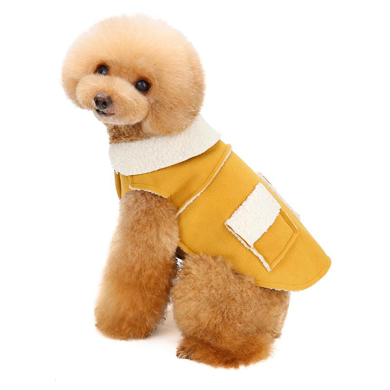 Autumn and winter pet clothes warm thick teddy magic bucket simple lapel dog cotton coat lamb coat dog clothes vest