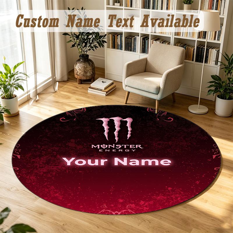 Round Rug Custom NameMonster Energy Pattern Non Slip Carpet Home Floor Decor