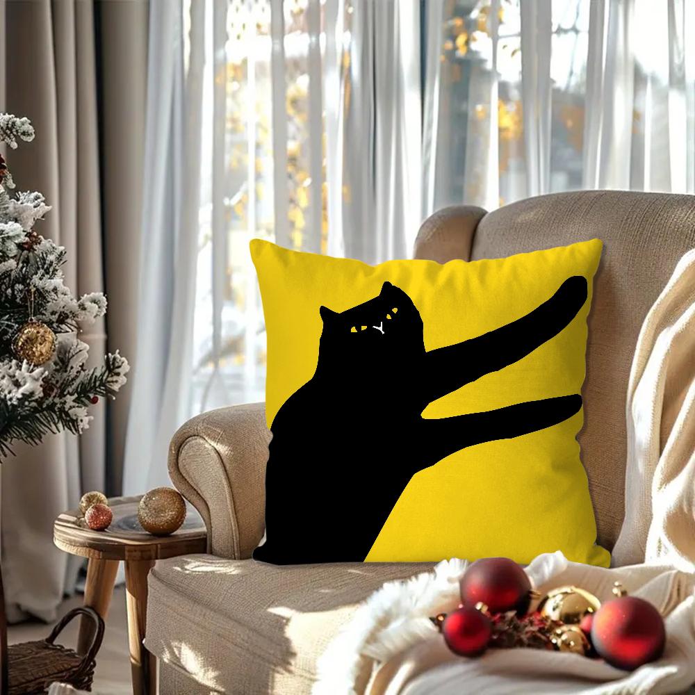 

Cute Black Cat Pillow Case Square Pillow Bedroom Sofa Leisure Comfort Cushion Car Living Room Home Decoration 40X40 16x16Inch