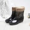 Rain Shoes Female Adult Medium Tube Water Shoes Velvet Non-slip Rain Boots Women's Lightweight Student Rain Shoes Korean Version Fashion Waterproof S