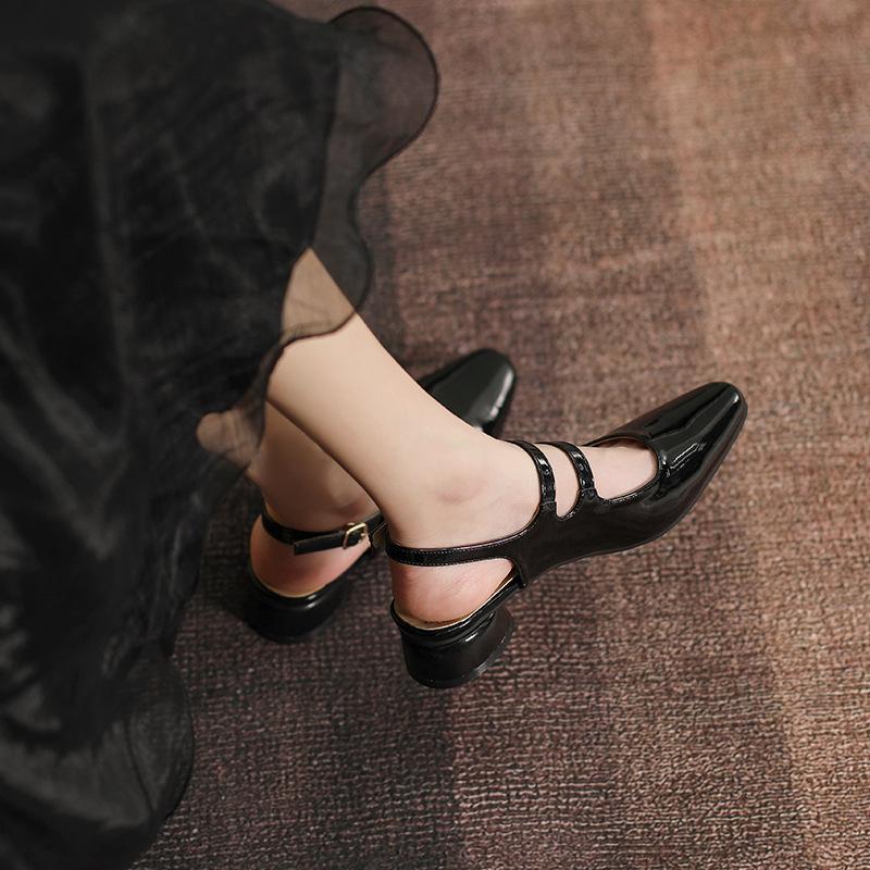 Yuexinwang leather flat for Huizhou women's shoes heels cool slippers high heels summer versatile new empty sandals women