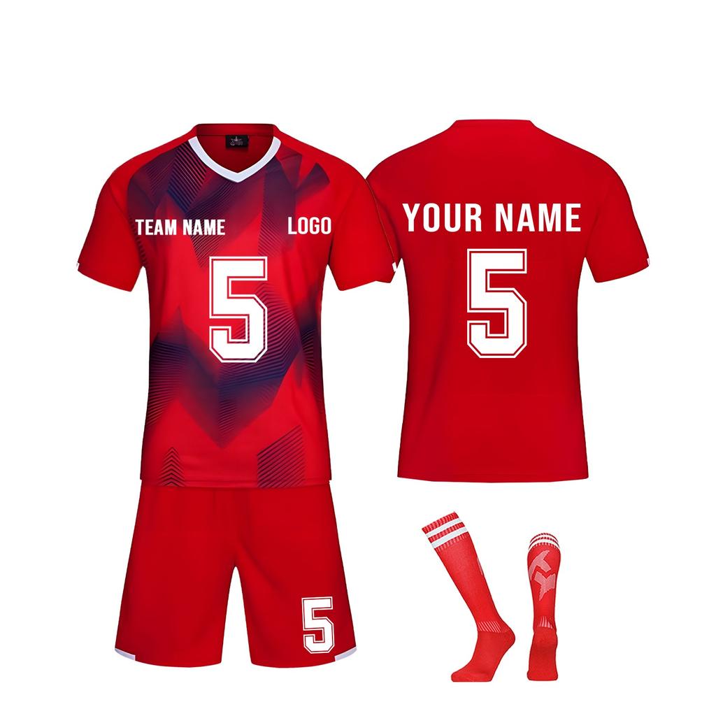 Men's Soccer Jersey Set Breathable Red Sportswear with Shorts and Socks for Training and Matches